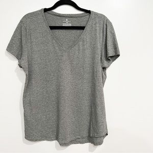 Gray Short Sleeve V Neck T-Shirt